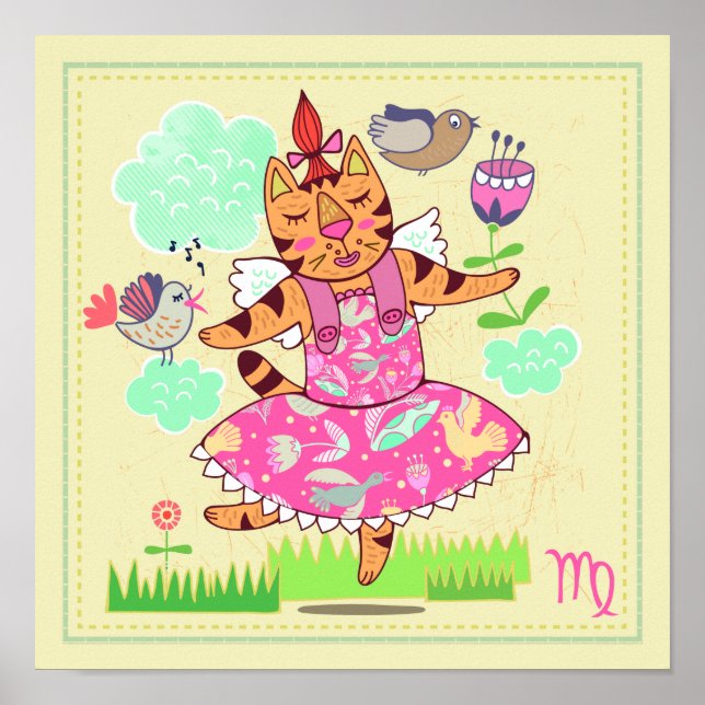 Affiches Virgo Cat Zodiac Nursery Print (Devant)