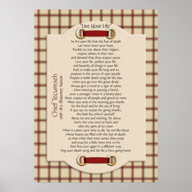 Affiches "Vis ta vie" sur le chef tecumseh plaid (Devant)