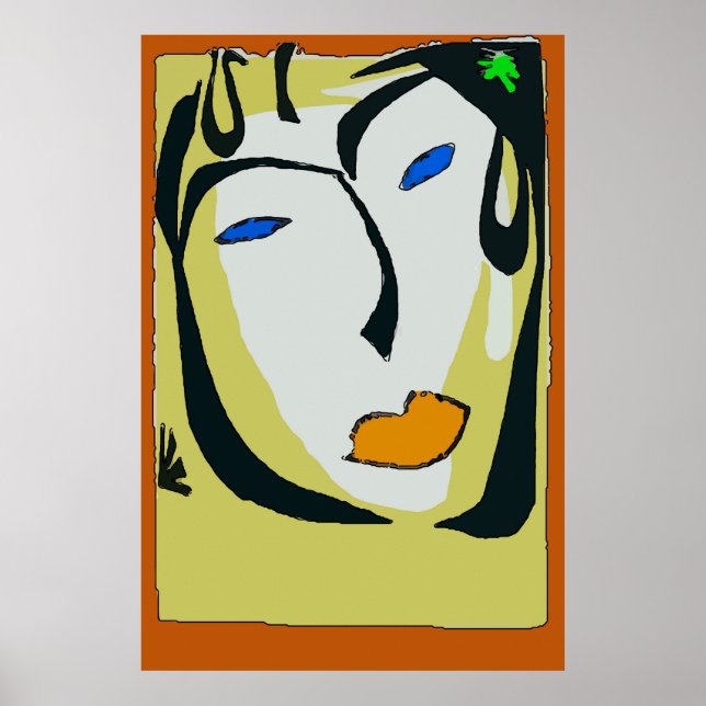 Affiches Visage Abstrait En Jaune, (Devant)