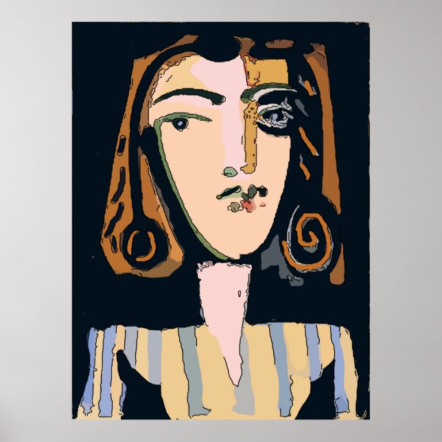 Affiches Visage Abstrait, Femme en bandes (Devant)