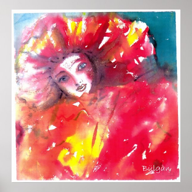 AFFICHES VISAGES DE MASQUÉRADE VÉNÉTIENNE - MASQUE EN ROUGE (Devant)