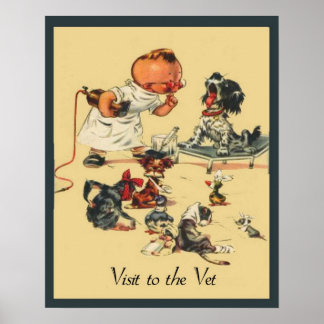 Affiches Visite vétérinaire vintage à l'animal vétérinaire