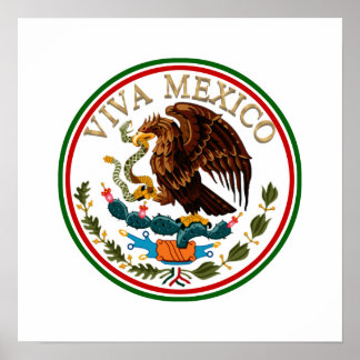 Affiches Viva Mexique Drapeau mexicain avec texte or
