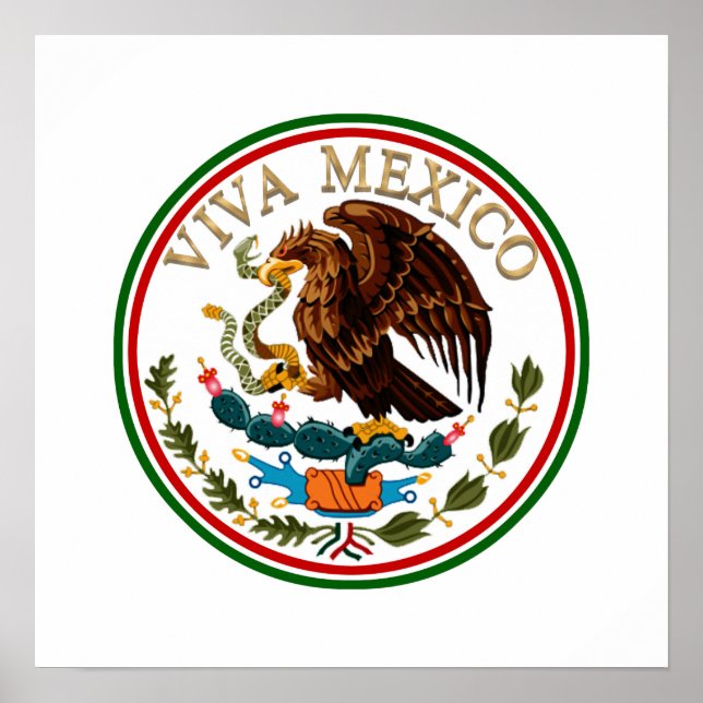Affiches Viva Mexique Drapeau mexicain avec texte or (Devant)