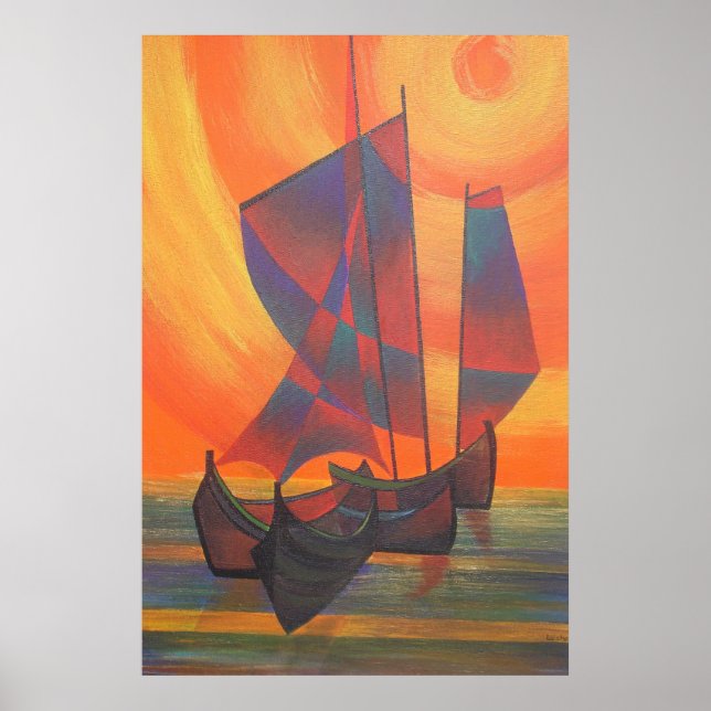 Affiches Voiles rouges dans le couloir de soleil Cubist Abs (Devant)