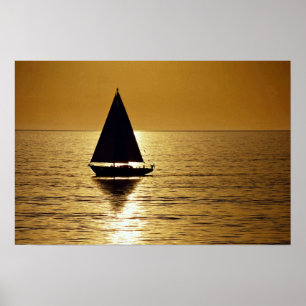 Affiches Voilier au coucher du soleil, sloop
