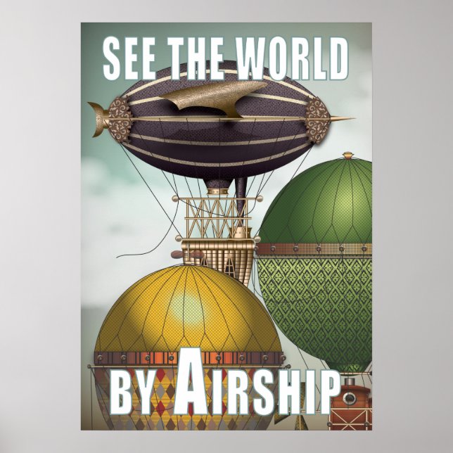 Affiches Voir World Airship Trio Steampunk Travel (Devant)