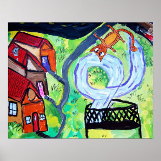 Affiches Voisin Chat sur un Trampoline