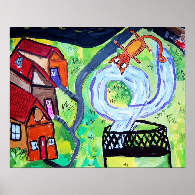 Affiches Voisin Chat sur un Trampoline (Devant)