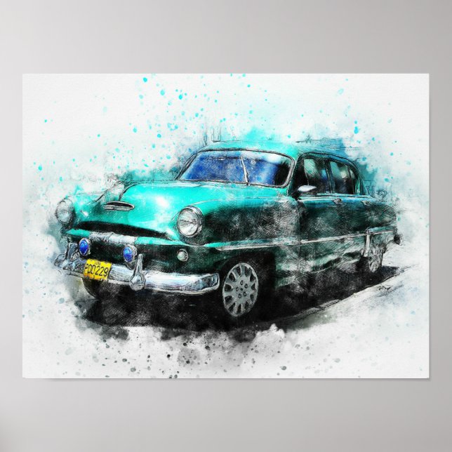 Affiches Voiture Aqua Vintage 1950s 16" X 12" (Devant)