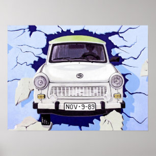 Affiches Voiture de Trabant, bleu-clair, mur de Berlin