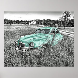 Affiches voiture vintage abandonnée dans l'affiche verte me