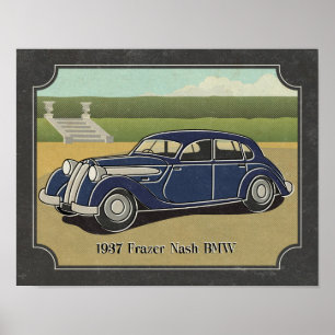 Affiches Voiture Vintage Blue Frazer Nash 1937