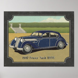 Affiches Voiture Vintage Blue Frazer Nash 1937