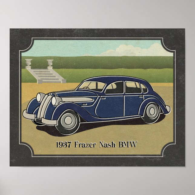 Affiches Voiture Vintage Blue Frazer Nash 1937 (Devant)