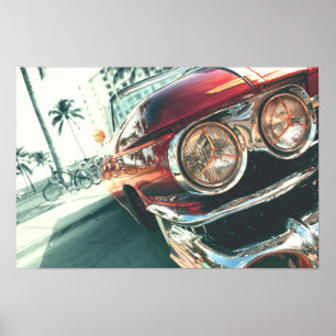 Affiches voiture vintage rouge sur la plage du sud