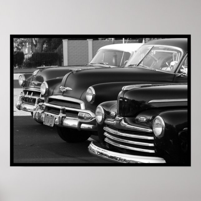 Affiches Voitures classiques en toile noir et blanc (Devant)