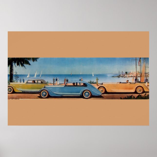 Affiches VOITURES RÉTRO, bleu jaune orange (Devant)