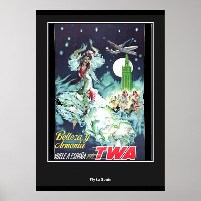 Affiches Voler vers Espagne vintage Retro Print (Devant)