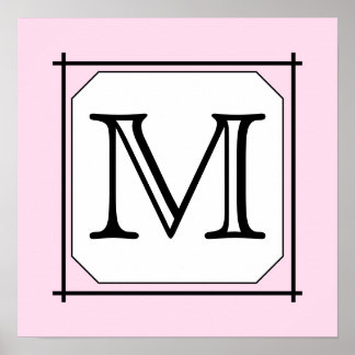 Affiches Votre Lettre. Monogramme personnalisé. Blanc rose