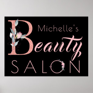 Affiches Votre nom salon de beauté parties scintillant fleu