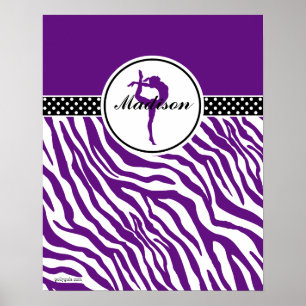 Affiches Votre nom Zebra Print Gymnastique en violet