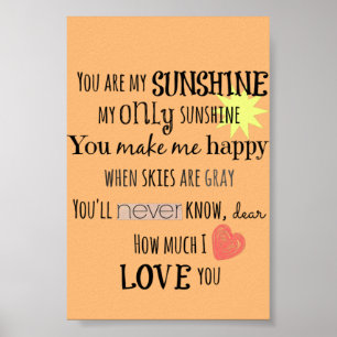 Affiches Vous êtes ma Sunshine Word Art Typographie