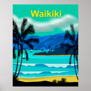 Affiches Voyage de Waikiki Hawaii