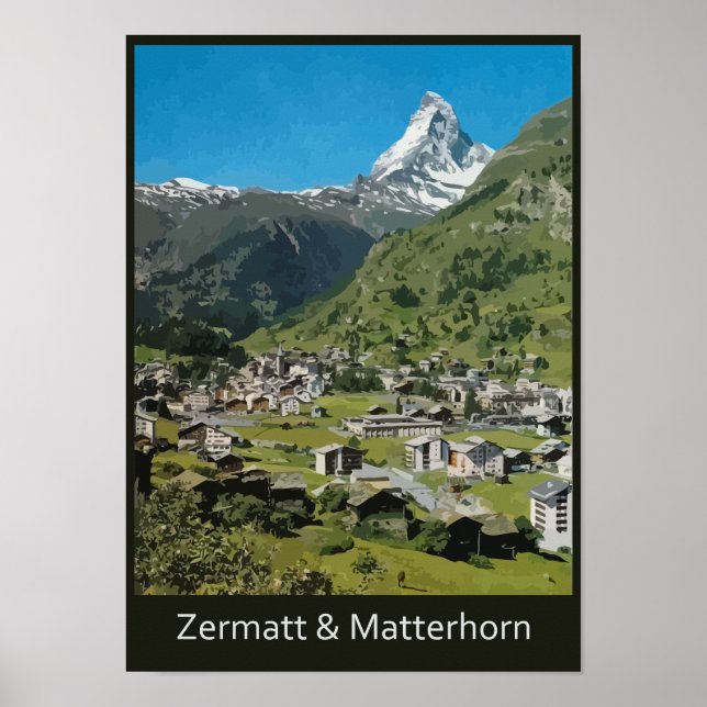 Affiches Voyage suisse rétro Zermatt et Mont Matterhorn (Devant)