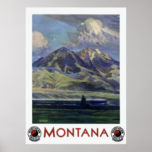 Affiches Voyage vintage de paysage du Montana par chemin de