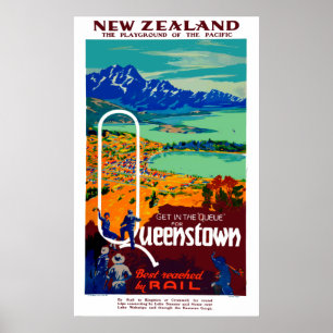 Affiches Voyage vintage de Queenstown Nouvelle Zélande