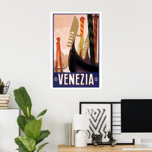 Affiches Voyage Vintage, Venezia, Venise, Italie, Gondoles
