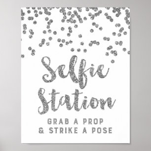 Affiches Voyant Mariage Selfie Station Silver Confetti