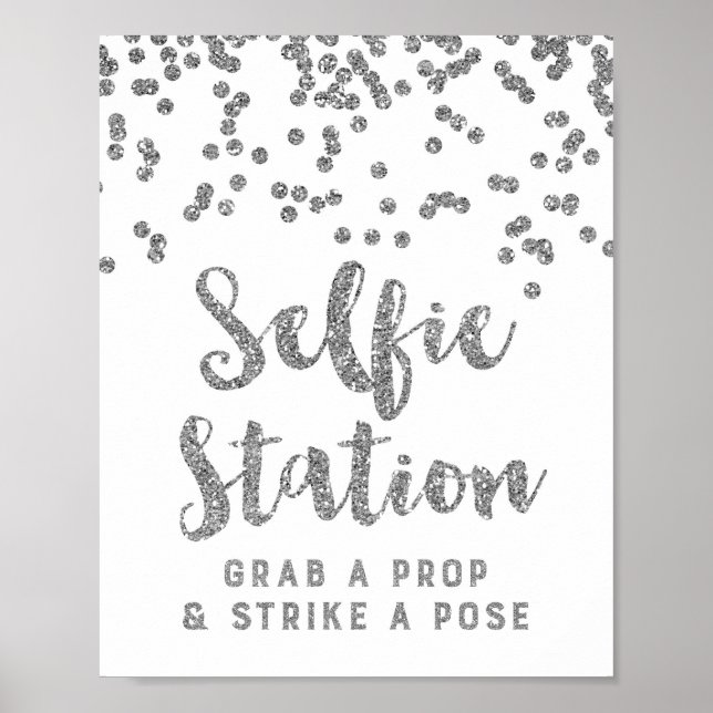 Affiches Voyant Mariage Selfie Station Silver Confetti (Devant)