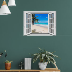 Affiches Vue 3D de plage tropicale fausse fenêtre