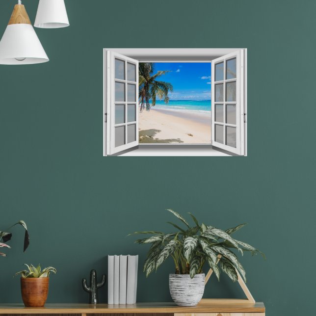 Affiches Vue 3D de plage tropicale fausse fenêtre (Salon 1)