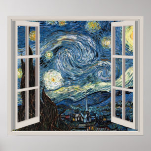 Affiches Vue À Travers Une Fenêtre Pour Starry Night Van Go