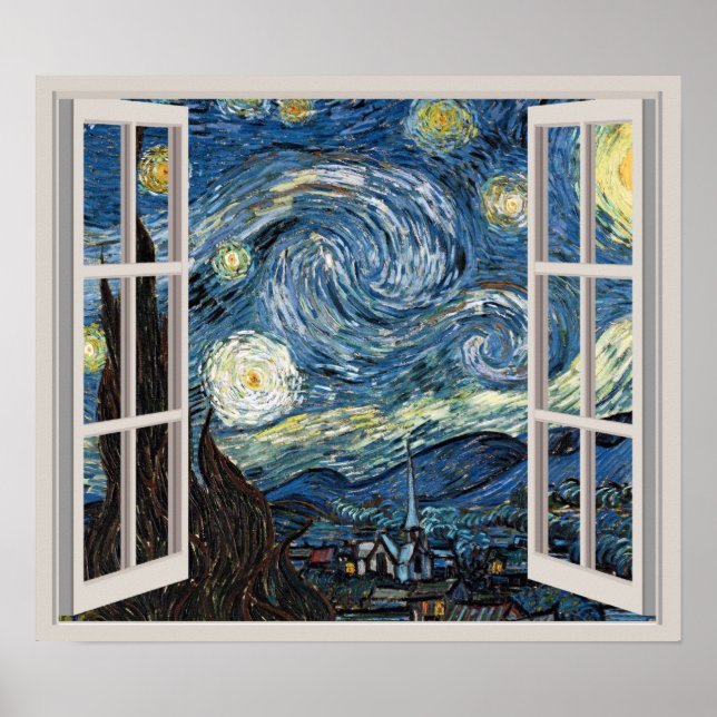 Affiches Vue À Travers Une Fenêtre Pour Starry Night Van Go (Devant)