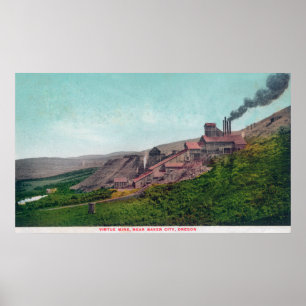 Affiches Vue aérienne de la ville de MineBaker de vertu, OU