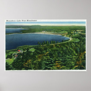 Affiches Vue aérienne de lac Massabesic près de ville