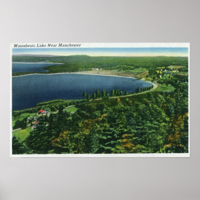 Affiches Vue aérienne du lac Massabesic près de City (Devant)