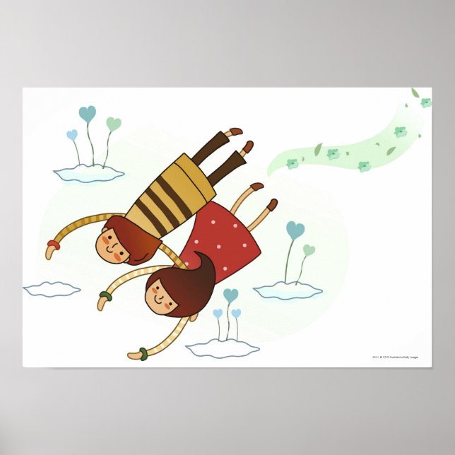 Affiches Vue arrière d'un couple volant ensemble (Devant)