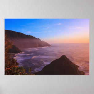 Affiches Vue côtière de Cliff en Oregon au coucher du solei
