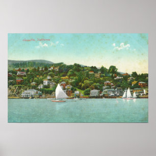 Affiches Vue de bord de mer de la ville, bateaux à voile