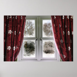 Affiches Vue de fenêtre à une scène de neige
