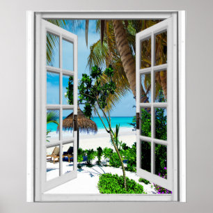 Affiches Vue de fenêtre artificielle de plage relaxante