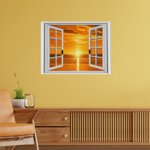 Affiches Vue de fenêtre fausse de coucher de soleil magnifi