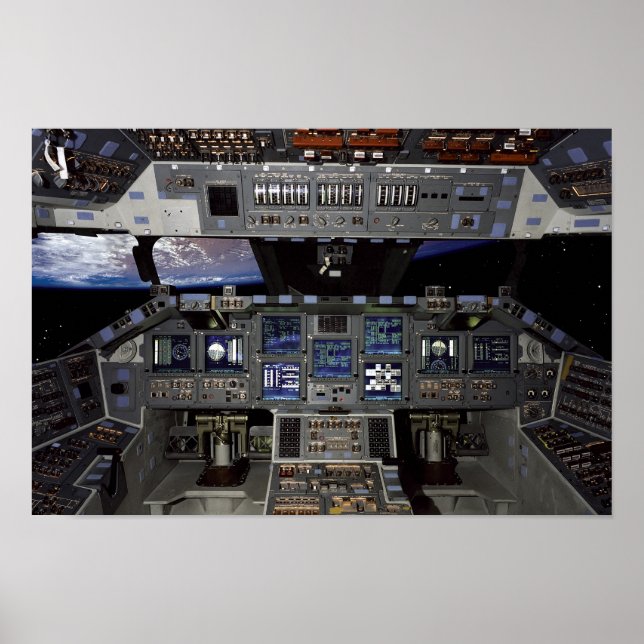 Affiches Vue de la fenêtre du cockpit de la navette spatial (Devant)