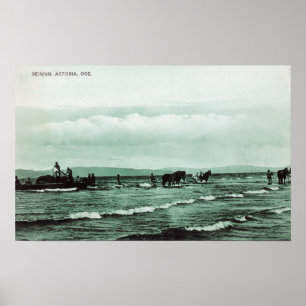 Affiches Vue de la pêche de la Seine de pêcheurs, chariots