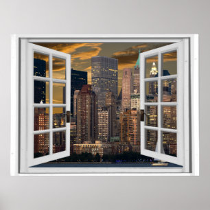 Affiches Vue de la ville de New York Fausse Fenêtre
